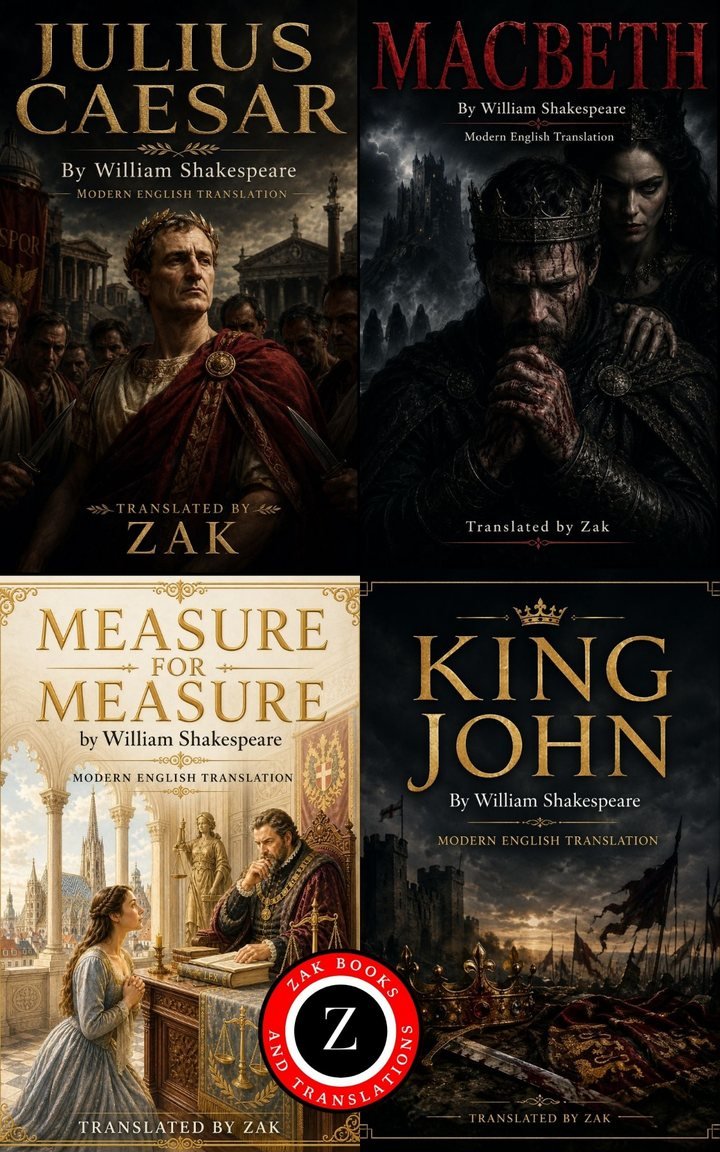 Cover of Measure for Measure, King John, Julius Caesar, Macbeth (Modern English Versions): Easy to Read | Shakespeare’s Power and Politics Plays Translated into Modern English