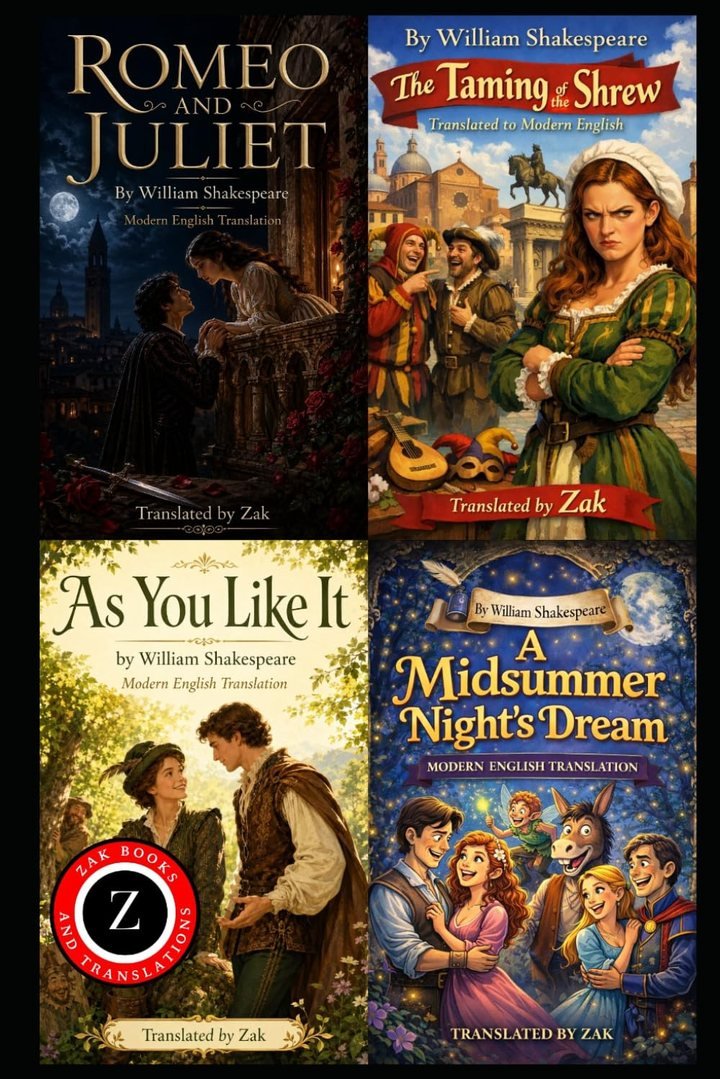 Cover of Romeo and Juliet, As You Like It, A Midsummer Night’s Dream, The Taming of the Shrew: (Modern English Versions): Easy to Read | Shakespeare’s Love and Marriage Plays in Modern English