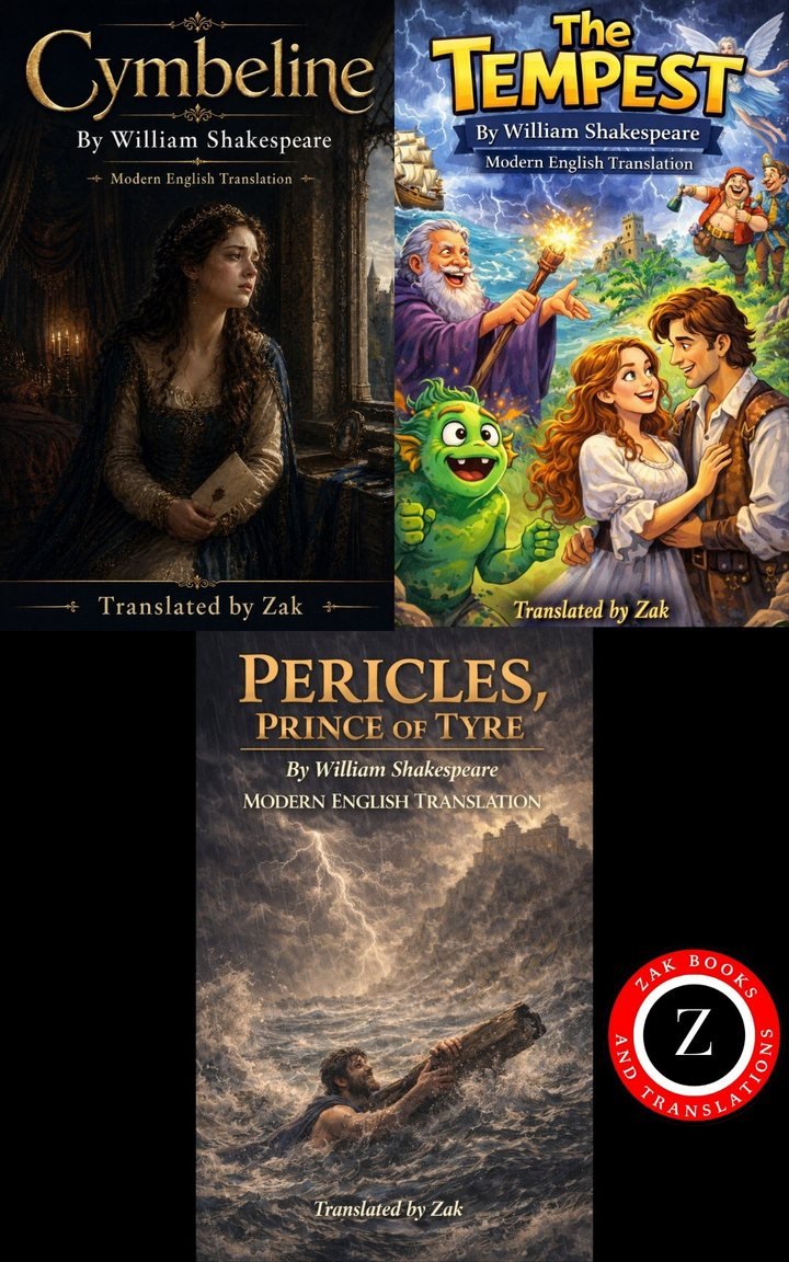 Cover of The Tempest, Cymbeline, Pericles (Modern English Versions): Easy to Read | Shakespeare’s Late Plays Translated into Modern English