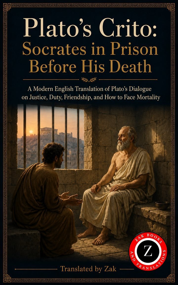 Cover of Plato’s Crito: Socrates in Prison Before His Death: A Modern English Translation of Plato’s Dialogue on Justice, Duty, Friendship, and How to Face Mortality
