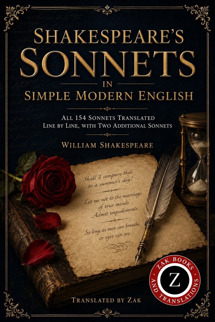 Cover of Shakespeare’s Sonnets in Simple Modern English: All 154 Sonnets (Including Two Additional Variations By Shakespeare) Translated into Clear, Easy English